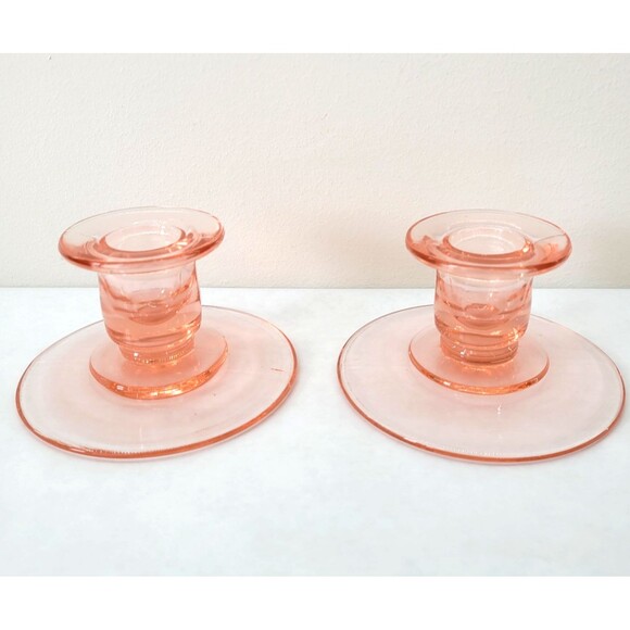 VTG PAIR PINK DEPRESSION GLASS CANDLESTICKS HOLDERS Shabby Chic Farmhouse Decor - Picture 4 of 10